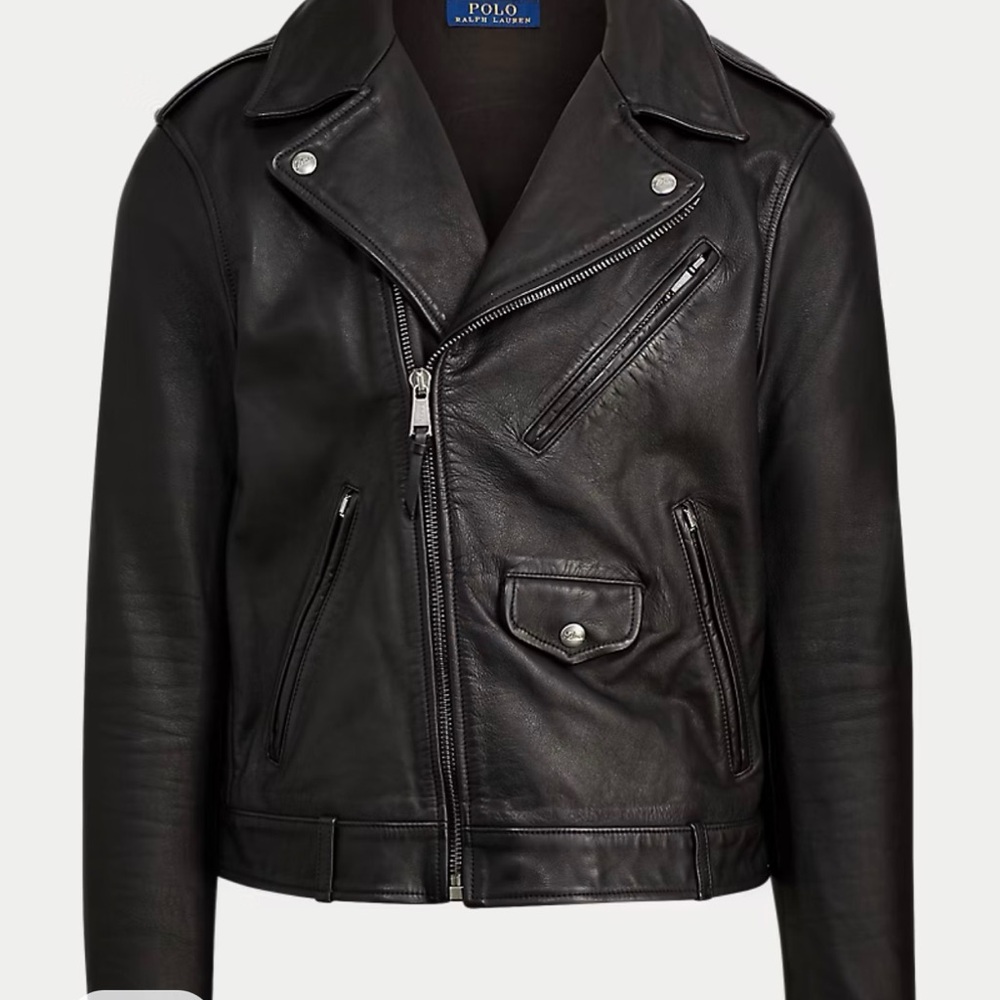 Polo by Ralph Lauren Black Leather Bomber-Style Moto Jacket